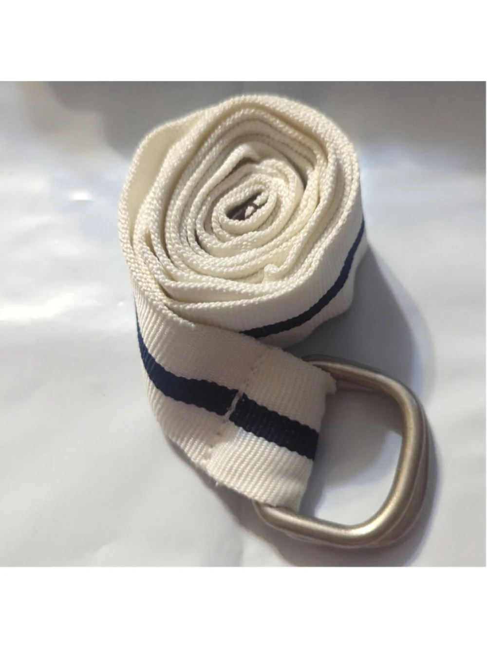 U.S. Polo Association Navy Blue and White Striped Canvas D Ring Belt - size 38